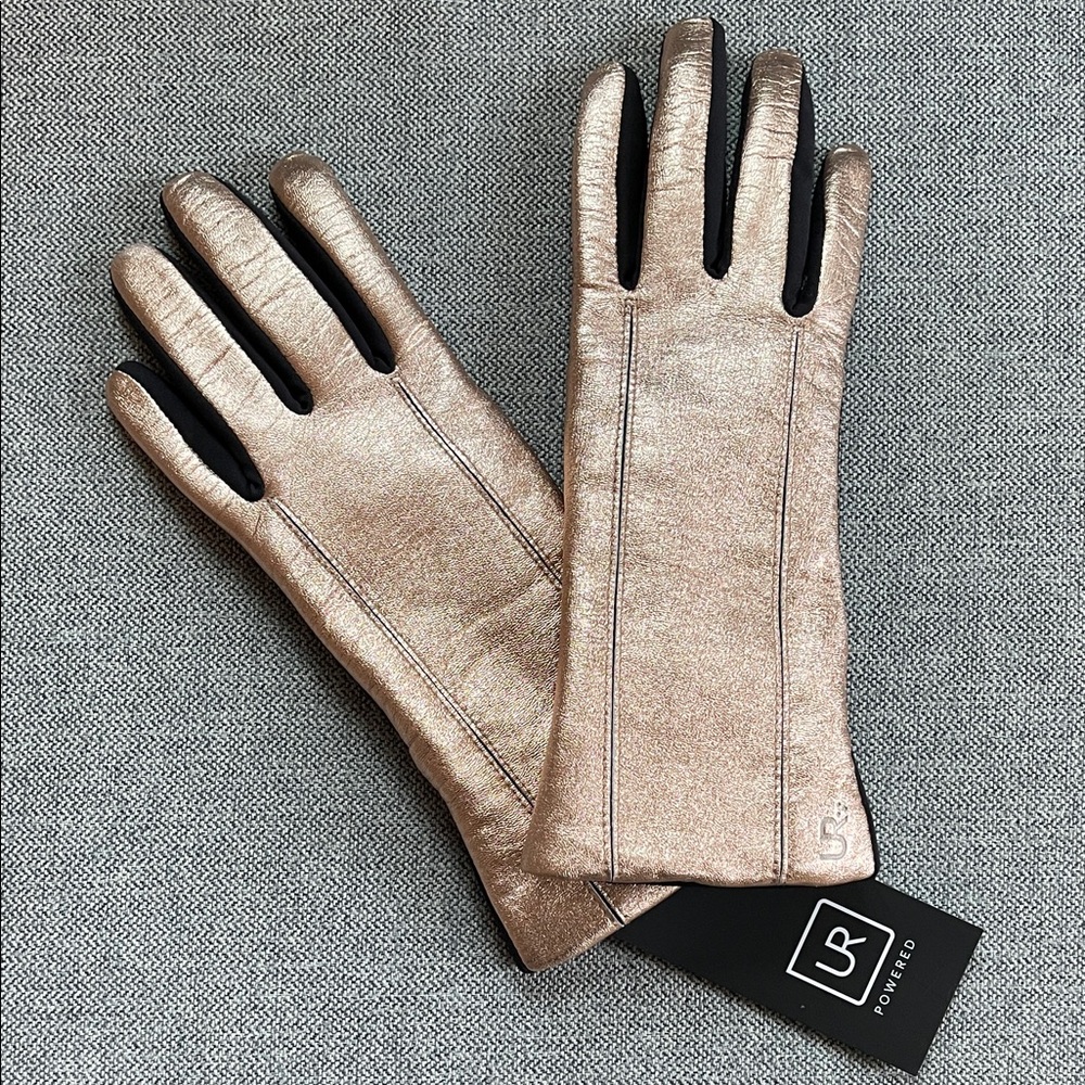 Metallic Rose Gold Leather Gloves NWT
